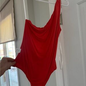 Lovers + Friends Red One-Shoulder Bandeau Bodysuit